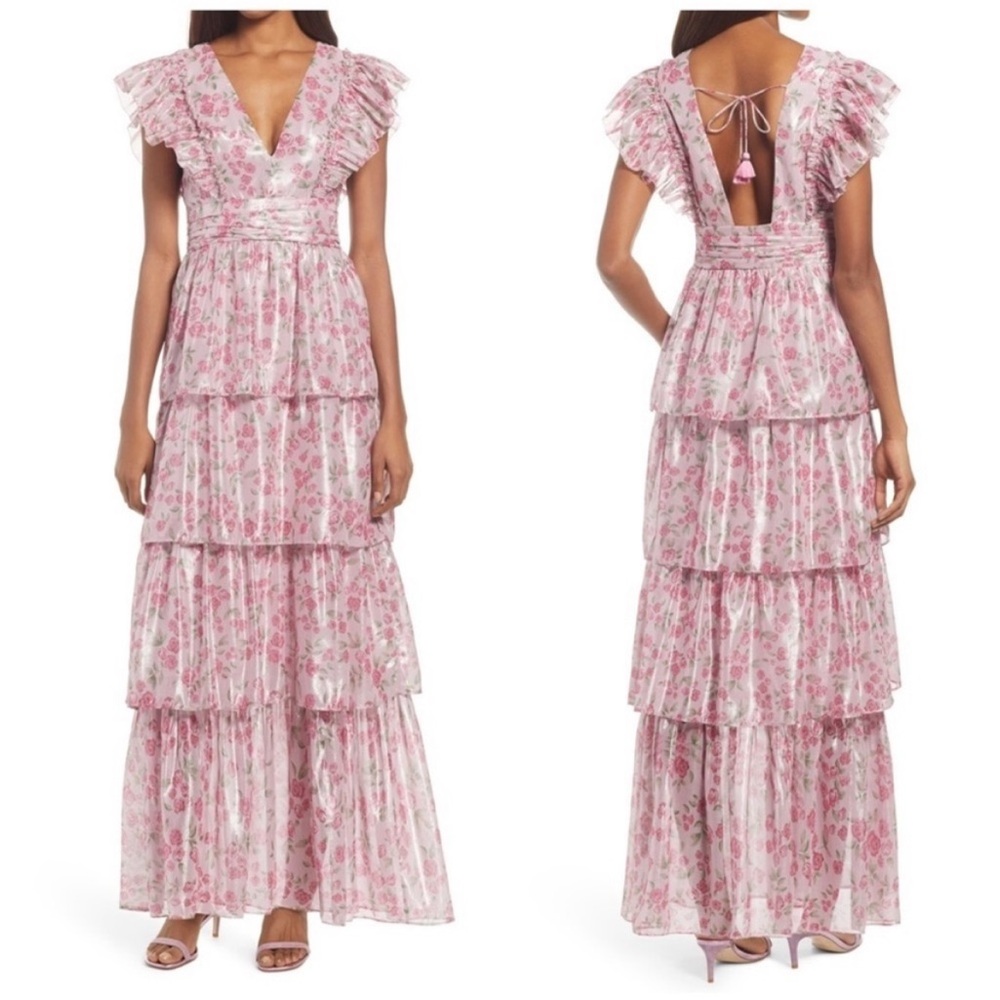 Saylor Stefania Metallic Floral Maxi Dress